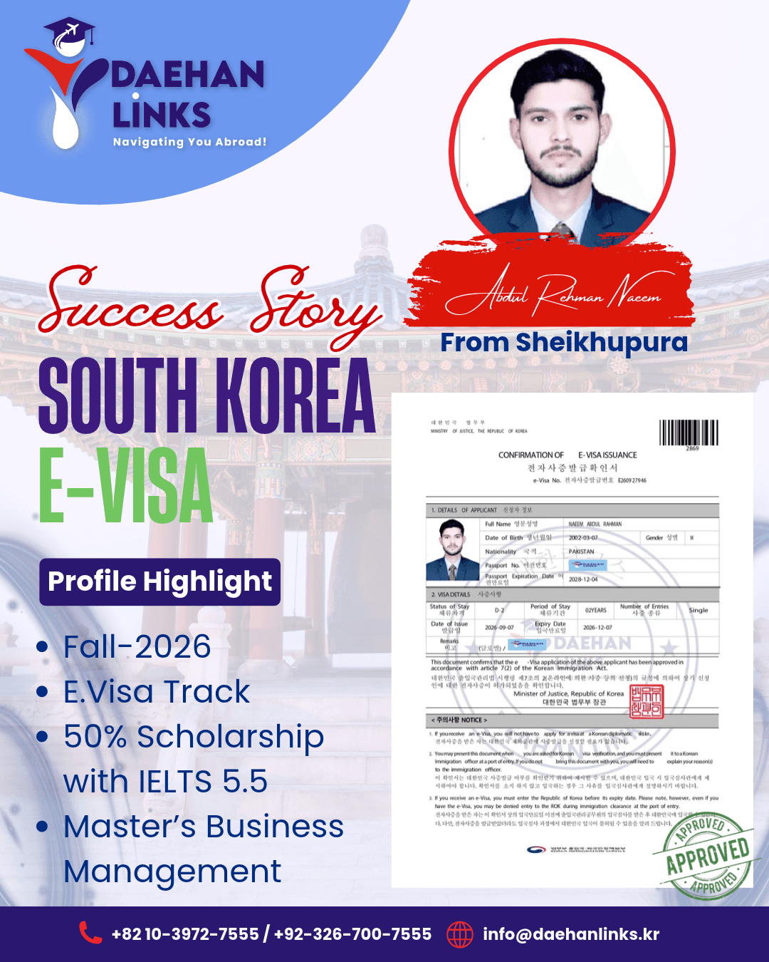 Abdul Rehman Naeem — South Korea E-Visa success story