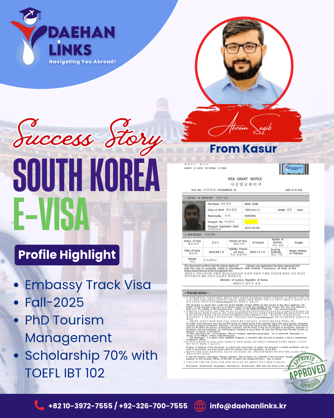 Akram Saqib — South Korea E-Visa success story