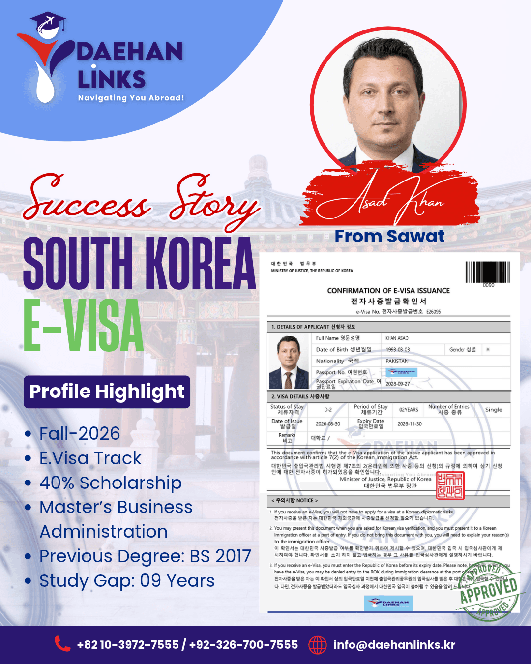 Asad Khan — South Korea E-Visa success story
